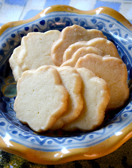 Dish of Wine Forest Candy Cap Butter Cookies made with Wine Forest Wild Candy Cap Mushroom Extract