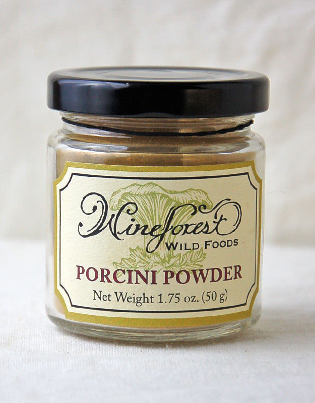 Jar of Wine Forest Wild Foods porcini powder, pure porcini cleaned, milled and sourced with care