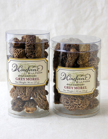 Wine Forest premium dried wild grey morel mushrooms in small and large resealable containers