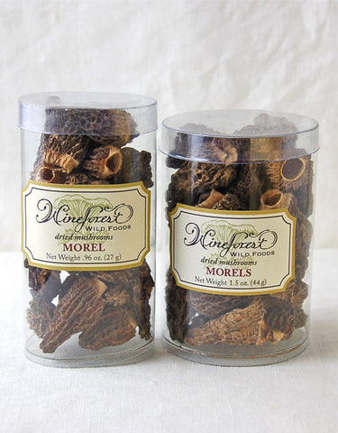 Wine Forest premium dried wild morel mushrooms in small and large resealable containers