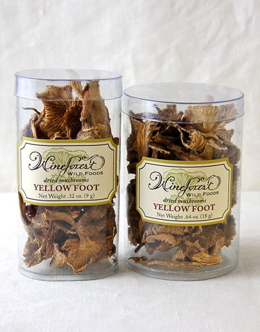Wine Forest premium dried wild yellow foot mushrooms in small and large resealable containers