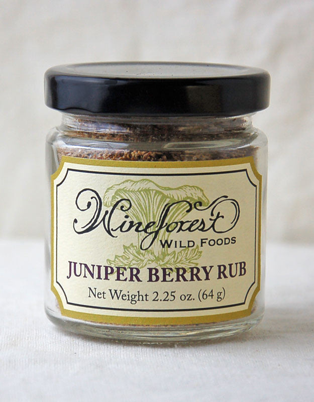 Jar of Wine Forest Wild Foods wild juniper berry rub, hand blended and sourced with care