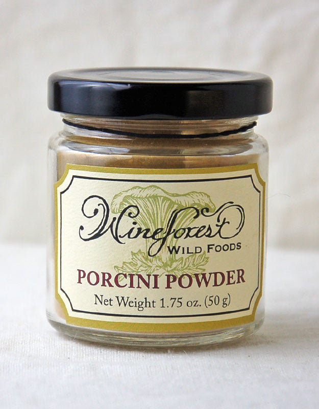 Jar of Wine Forest Wild Foods porcini powder, pure porcini cleaned, milled and sourced with care