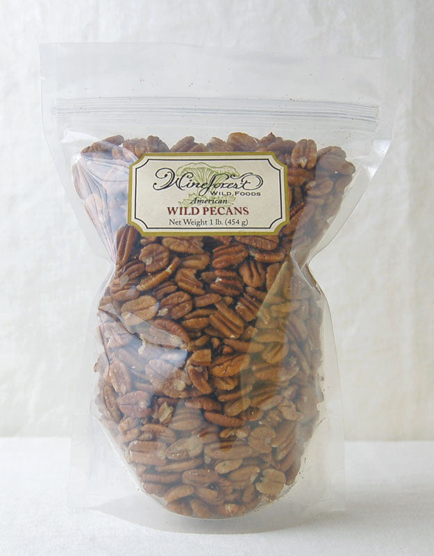 Wine Forest Wild Foods clear plastic bag of American Native Wild Pecans